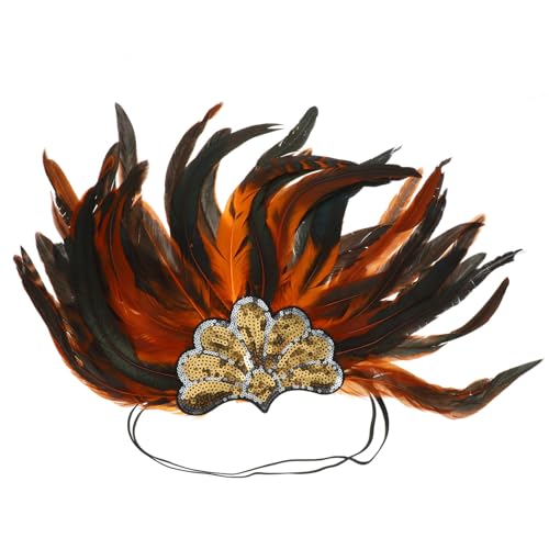 minkissy In dianer Kopfschmuck Böhmen Feder-Stirnband Halloween-Party Vintage-Feder-Kopfbedeckung Kostümzubehör Festival-Haar-Accessoires Für Frauen Und Mädchen Orange von minkissy