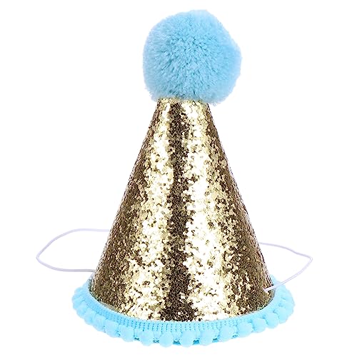 minkissy Kindergeburtstag Partyhut mit Glitzer und Elastischem Band Leichter Tragbarer Geburtstagskegel für Foto Dekoration Blaue Paillettenmütze mit Bommel Festliche Kopfbedeckung für von minkissy