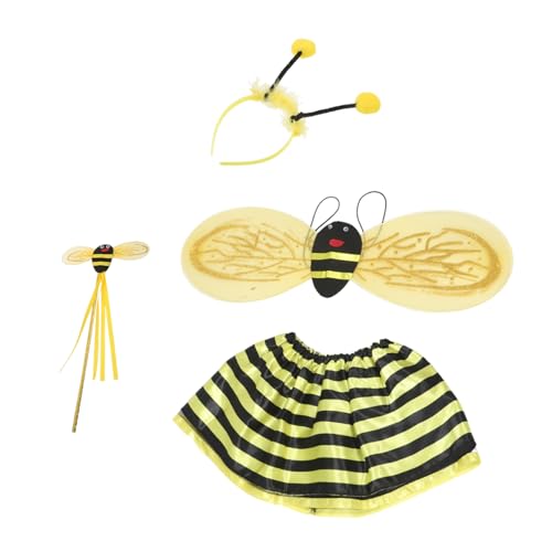 minkissy Kinderkostüm Bienen Outfit Set mit Haarreif Flügeln und Kleid Leicht Atmungsaktiv Wiederverwendbar für Festivals und Schulveranstaltungen von minkissy