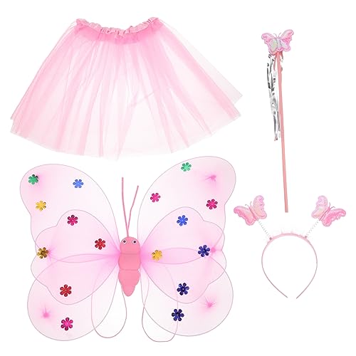minkissy Kinderkostüm mit Tüllrock und Haarreif Teiliges Schmetterlingsflügel Kostüm für Mädchen Bezauberndes Cosplay für Party Bühne und Verkleidung Rosa Mesh Rock von minkissy