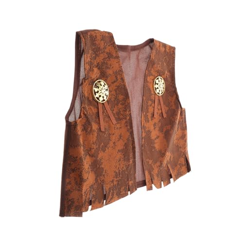 minkissy Kostüm Weste Für Junge Mädchen Cowboy-motiv Braune Weste Western-outfit Rollenspielkleid Für Jungen Und Mädchen Partykleidung Halloween-kostüm s Weicher Und Bequemer Stoff von minkissy