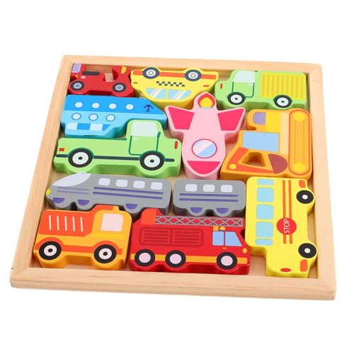 minkissy Kreatives Puzzle aus Holz für Kleinkinder Fahrzeugform Matching Spiel Lernspielzeug für Kindergarten Hand Augen Koordination und Kreativen Denkfähigkeiten von minkissy