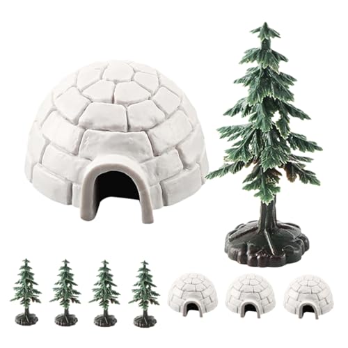 minkissy Lebensechte Mini Modelle aus Widerstandsfähigem Teiliges mit Mini Igloos und Weihnachtsbaum Figuren Vielseitige Dekoration für Kuchenaufsätze Lernspielzeug und Arktische von minkissy