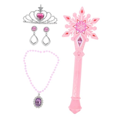 minkissy Leuchtendes Schneeflocken-zauberstab für Mädchen Glitzernder Fairy Stick mit Prinzessin Halskette Krone und Ohrringen Kostüm Zubehör für Geburtstagsfeier und Bühnenauftritte von minkissy