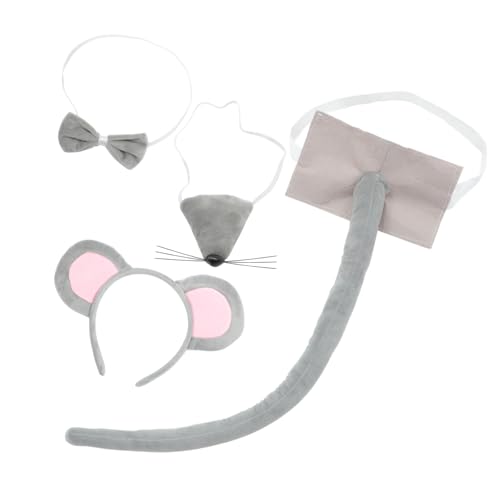 minkissy Mäuse Kostüm Set Teilig mit Kopfband Schleife Filzschwanz Graue Tier Ohren Haarreif für Halloween Karneval Rollenspiel Party Zubehör von minkissy