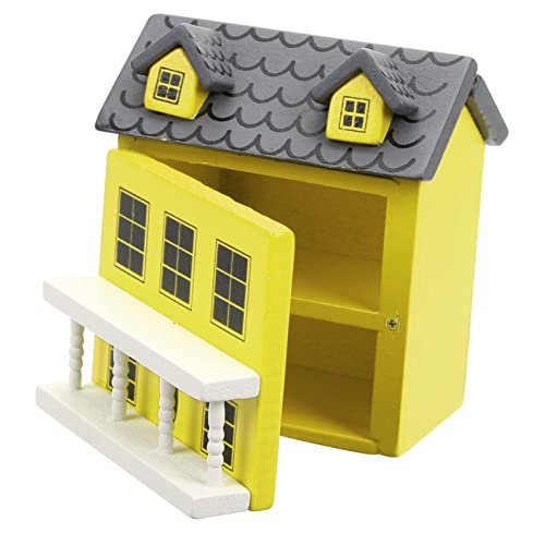 minkissy Maßstab Holz Villa Dekoration Gelb Miniaturhaus für Gartendeko und Puppenzubehör von minkissy