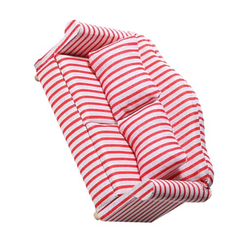 minkissy Maßstab Rot Weiß Gestreift Doppelsofa Mini Möbel Dekoration DIY Puppenhaus Wohnzimmer Zubehör Micro Landschaft Adornment von minkissy