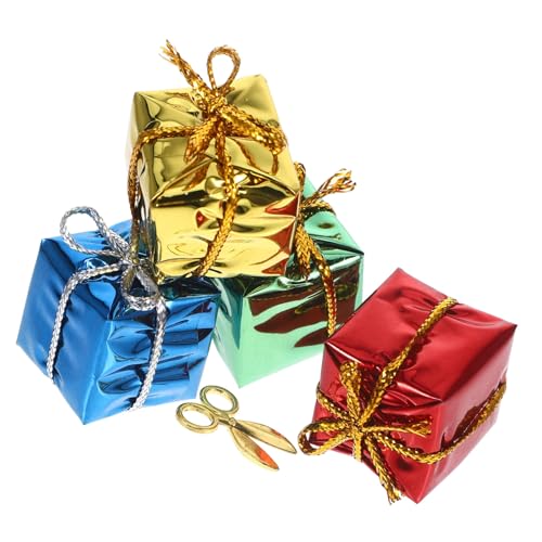 minkissy Mini Bunte Miniatur Geschenkbox mit Schere Weihnachtsdeko für Puppenhaus DIY Tischdekoration Geschenkbox Weihnachten Deko Figuren Frauen Festtagsaccessoire von minkissy