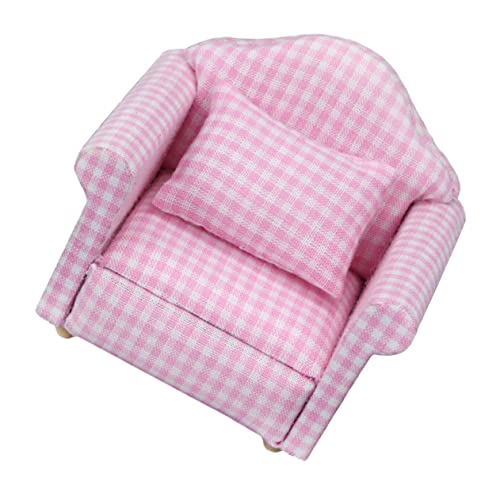 minkissy Mini Haus Sofa Modell mit Rückenkissen Miniatur Puppenhaus Möbel Kariertes Einzelsessel Sofa Dekoratives Mini Möbelstück für Wohnzimmer und Bastelsets von minkissy