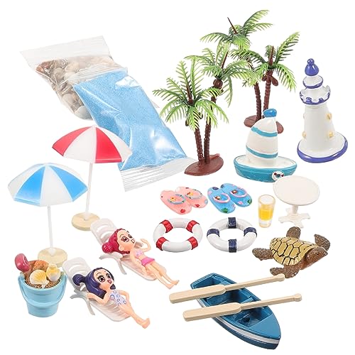 minkissy Mini Haus Strand Deko Set mit Miniatur Strandfiguren für Kreative Sommer Dekoration im Garten Mikrolandschaft für DIY Projekte von minkissy