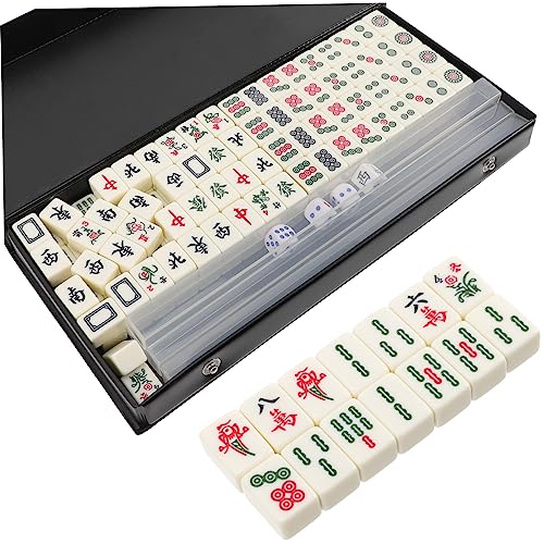 minkissy Mini Mahjong Set Miniatur Chinesisches Majong Spiel mit U Förmigem Lineal Tragbares Reise Mahjong Set aus Solidem Material Handlich für Familien und Freundes Spielspaß Unterwegs von minkissy