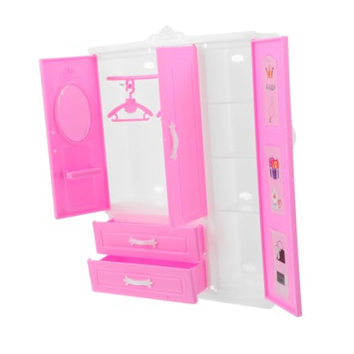 minkissy Mini Princess Garderobe Schrank für Puppe Stellen Sie Sich vor, Sie Requisiten Mini-Puppenhausmöbel Möbel für Puppenhaus Mini-Kleiderschrank-Ornamente Plastik Rosa von minkissy