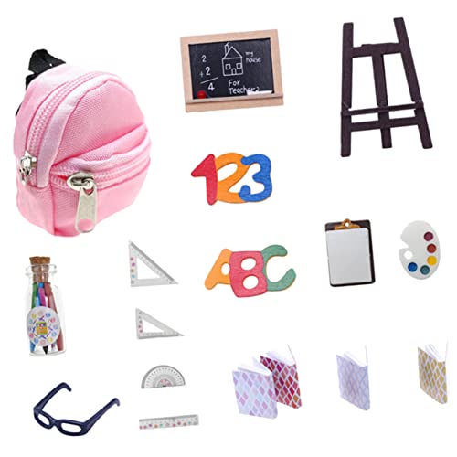 minkissy Mini Puppen Schulrucksack Set aus Waschbar mit Realistischen Miniatur Schulmaterialien für Puppen Robust und Sicher Dekoration für Puppenhäuser und Lernspiel Szenen von minkissy