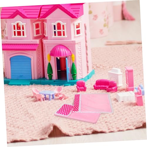 minkissy Mini Puppenhaus Bettwäsche Teiliges Weiches Puppenbett Zubehör mit Matratze Kissen und Steppdecke Flauschige Mini Bettwäsche für Puppen Realistische Schlafzimmer Dekoration von minkissy