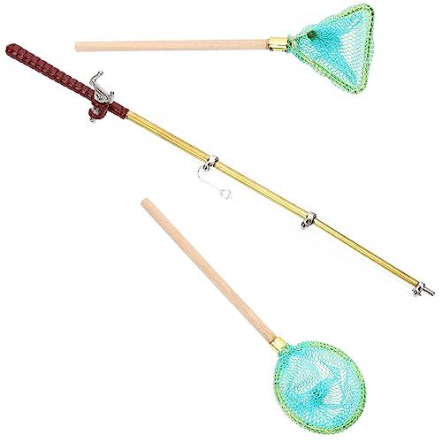 minkissy Miniatur Angelrute Set mit Fischernetz Stabiles Puppenhaus Deko Accessoire Realistisches Modell für Basteln und Wohnraumgestaltung von minkissy