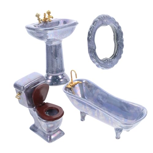 minkissy Puppenhausbadezimmer Miniatur Aus Porzellan Mit Badewanne Toilette Waschbecken Und Spiegel Für Puppenhausdekoration Puppenhaus-badezimmerset Mini-puppenhauszubehör von minkissy