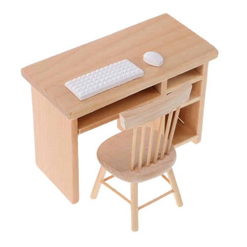 minkissy Miniatur Büro Schreibtisch mit Tastatur Stuhl Realistische Puppenhaus Möbel für Tragbares Teilges für Kreative Bastelprojekte von minkissy