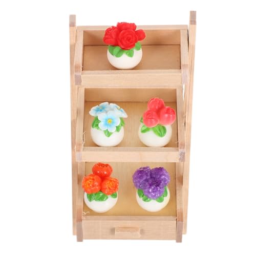 minkissy Miniatur Dollhouse Pflanzen Teiliges Resin Pflanzen mit Mini Holzständer Lebensechte Pflegefreie Mini Blumen Deko für Puppenhaus Feengarten Büro und Bastelprojekte von minkissy