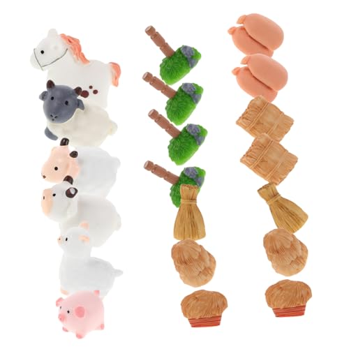 minkissy Miniatur Farm Tierfiguren Set Kreative Figuren mit Heuballen für Mikrolandschaften und Puppenhaus Dekorationen für DIY Projekte und Fantasie von minkissy