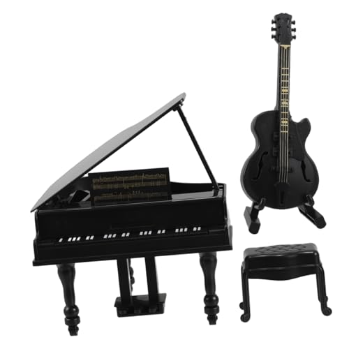 minkissy Miniatur Grand Piano und Gitarre Set Detailgetreue Puppenhaus Möbel Realistische Musik Instrumente Dekoration Handgefertigte Miniaturmodelle für Sammler von minkissy