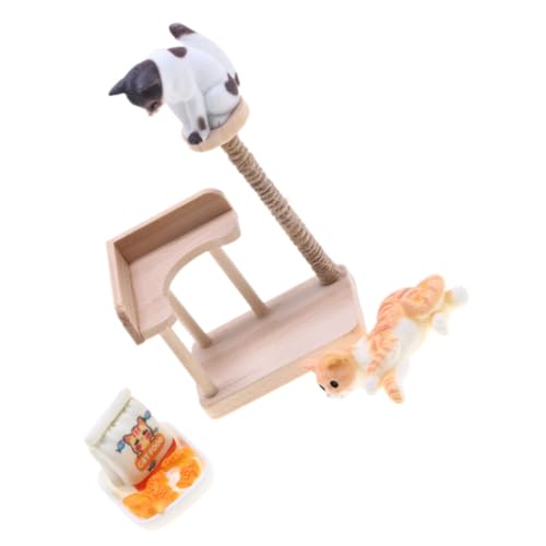 minkissy Miniatur Holz Katzenkratzbaum Modell Langlebig und Glatt Puppenhaus Möbel Zubehör Handgefertigt für DIY Miniaturlandschaft als Katzenliebhaber Deko und Mini Haus Szenerie von minkissy