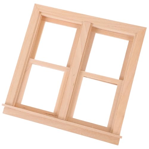 minkissy Miniatur Holzfenster Modell für Puppenhaus Naturbelassenes DIY Zubehör Realistischer Rahmen Vielseitig Einsetzbar für Mini Möbel und Landschaftsdekoration Kindgerechte von minkissy