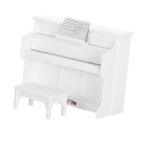 minkissy Miniatur Klavier mit Hocker Puppenhaus Möbel Detailreiches Mini Piano und Sitzmöbel Weiße Miniatur Dekoration für Puppenhaus und Kreative Szene von minkissy