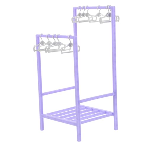 minkissy Miniatur Kleiderständer mit Mini Kleiderbügeln Realistischer Puppenkleider Organizer für Puppenhaus Schlafzimmer Vielseitiger Aufbewahrungsständer in Violett von minkissy