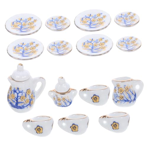 minkissy Miniatur Porzellan Tee-Set Puppenhaus Küchen Accessoires aus Keramik Filigrane Handwerkskunst Robust Realistisch Geeignet für Spiel und Dekoration von minkissy