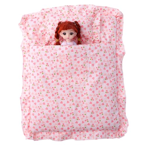 minkissy Miniatur Puppenhaus Bettwäsche Teiliges Weiches Erdbeer Schlafsack Realistische Niedliche Schlafzimmerdeko Schnell Einzurichten Langlebig Komfortabel für Puppenhaus Zubehör von minkissy