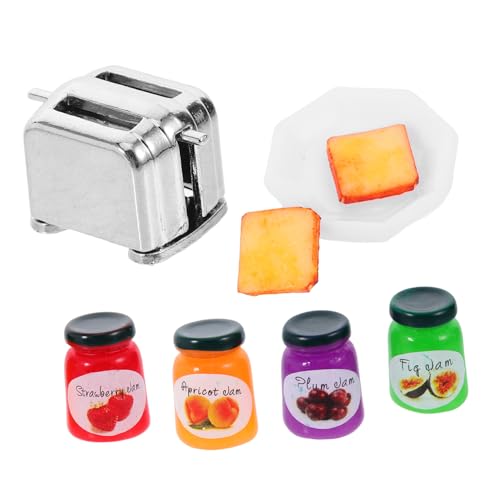minkissy Miniatur Puppenhaus Brotbackautomat Modell mit Marmelade und Brot Kompaktes Küchenzubehör Kompatibel mit Mini Haus Szene Detailreiches DIY Deko für Kreatives Rollenspiel von minkissy