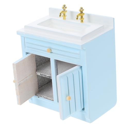 minkissy Miniatur Puppenhaus Küchenmodell Holz Möbel Ornament Blaues Waschbecken Detailreiche Miniaturdekoration für Puppenhaus Kleines Haus Zubehör Realistisches Spielszene Modell von minkissy