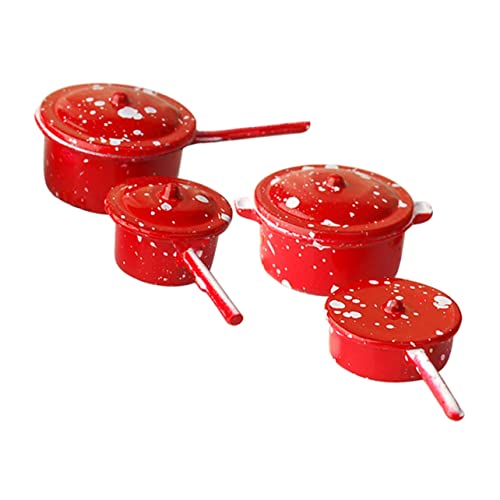 minkissy Miniatur Puppenhaus Küchenzubehör Set Teiliges Mini Kochgeschirr aus Emaille Rot Realistische Mini Töpfe für Puppenhaus Dekoration und Miniatur Szenenmodelle von minkissy