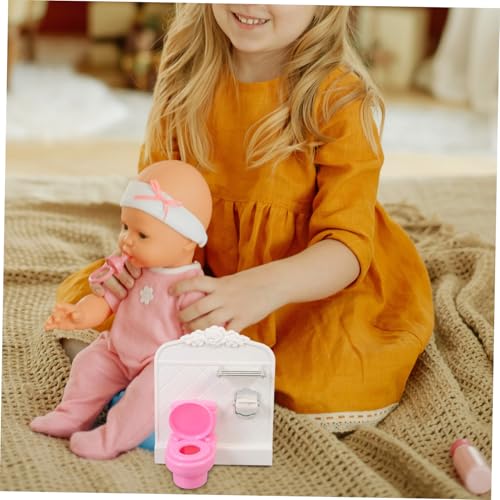 minkissy Miniatur Puppenhaus Toilette mit Spülfunktion Detailreiches Weißes Badezimmerzubehör Handliches Miniaturmodell für Puppenhaus Dekoration und Sammelspaß von minkissy