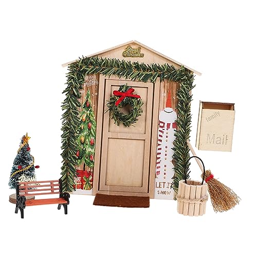 minkissy Miniatur Puppenhaus Tür Holz Weihnachtsdekoration DIY Festliche Szene Zubehör für Puppenhaus Toys Kleine Hausmodelle von minkissy