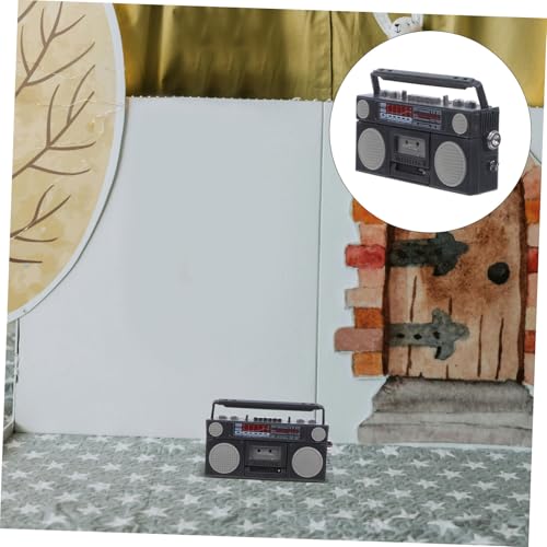 minkissy Miniatur Retro Radio Modell Puppenhaus Dekoration Detailgetreuer Recorder Ornament Sicherer Kunststoff Nostalgisches Zubehör für Miniaturgärten und Minihäuser Schwarz von minkissy