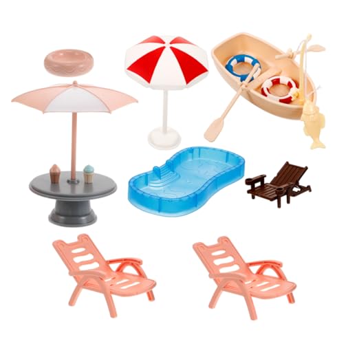 minkissy Miniatur Schwimmbad Spielset mit Strandstuhl Sonnenschirm Schwimmring und Boot Puppenhaus Lounge Stühle Garten Dekorationen für DIY Feengarten minkissy Miniatur Schwimmbad Spielset mit Strandstuhl Sonnenschirm Schwimmring und Boot Puppenhaus Lounge Stühle Garten Dekorationen für DIY Feengarten von minkissy