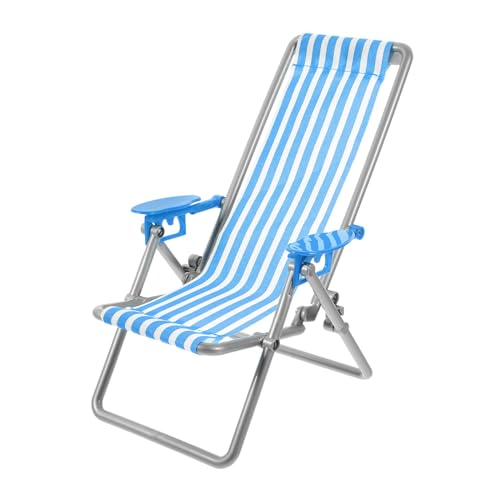 minkissy Miniatur Strandstuhl Faltbare Puppenmöbel für Puppenhaus Blauer Streifen für Miniatur Dekorationen und Strand Szenen Leicht und Platzsparend von minkissy