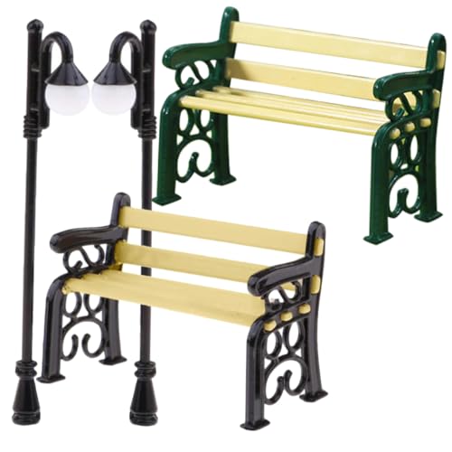 minkissy Miniatur Straßenlaterne und Gartenbank aus Resin und Wetterfestes Puppenhaus-deko Mini-Garten und Haus Geeignet als Led-fähige Deko und Fotorequisite Grün und Schwarz von minkissy