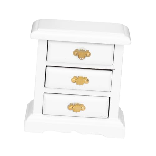 minkissy Miniatur Weiße Holzkommode mit Verarbeitung Glatte Oberfläche Dekoratives Puppenhausmöbel Vielseitig als Foto Requisite und Miniatur Dekoration Geeignet von minkissy