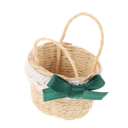 minkissy Miniatur Gewebter Korb für Puppenhaus Handgewebter Kleiner Korb mit Griff für Kinder Puppenhauszubehör zur Dekoration von Miniaturszenen von minkissy