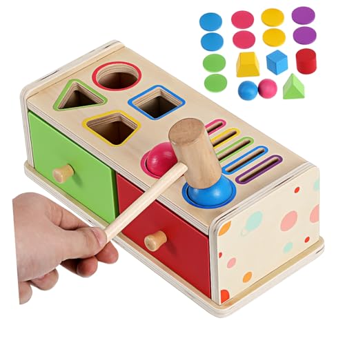 minkissy Montessori Holzformensortierer Farben und Formenmatching Box für Kleinkinder Lernspielzeug Problemlösungsfähigkeiten und Hand Augen Koordination für Jungen und Mädchen von minkissy