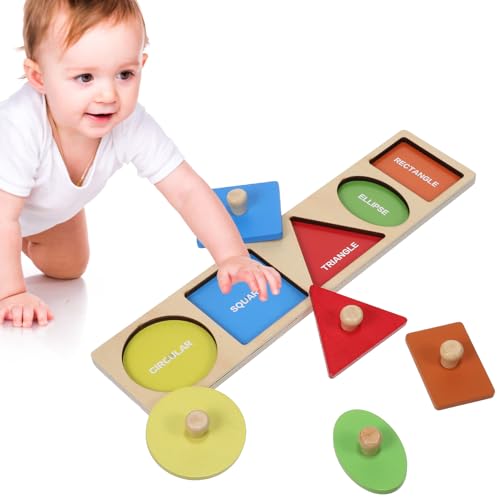 minkissy Montessori Holzpuzzle Handgriff Steckspiel Buntes Lernspielzeug für Feinmotorik Hand Auge koordination Ab Jahr Pädagogisches Formenspielzeug von minkissy