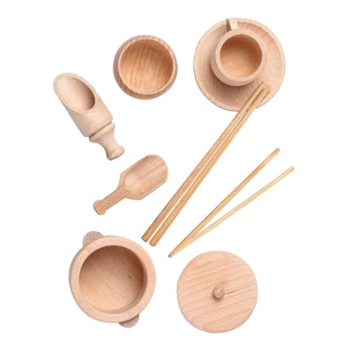 minkissy Montessori Holzspielzeug Geschirrset für Glatte Oberfläche Strapazierfähig und Sicher Pädagogisches Küchenspielzeug für Jungen und Mädchen Kreativität und Lernfähigkeit von minkissy