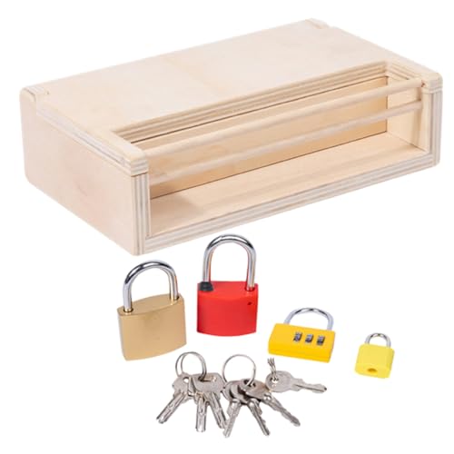 minkissy Montessori Holzspielzeug Schloss Schlüsselset für Kleinkinder Jahre Farbige Lernspielzeug Schlösser und Schlüssel Fördert Feinmotorik und Kreatives Entdecken von minkissy