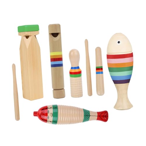 minkissy Musikinstrumente Holzspielzeug Teilig mit Zugpfeife Froschklapper Rassel Xylophon für Kleinkinder Musikspielzeug Frühe Spielspaß von minkissy