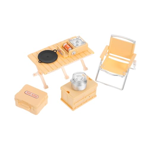 minkissy Outdoor Miniatur Faltbarer Stuhl Picknicktisch Campingkocher Leicht Tragbar Detailreich für Drinnen und Draußen Pädagogisch Gelbes Teiliges von minkissy
