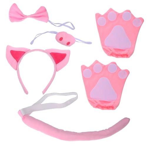 minkissy Pig Cosplay mit Schweineohren Haarreifen Süßes Tierkostüm für Halloween Karneval und Party Inklusive Schweinenase Fliege und Rosa Handschuhen Leicht von minkissy