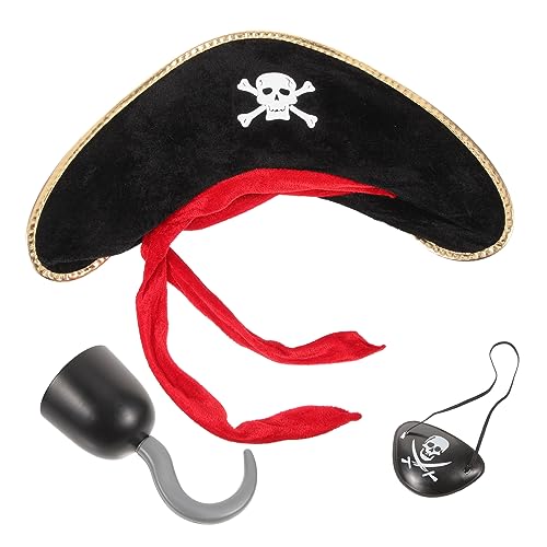minkissy Piratenkostüm Set mit Plastik Haken Augenklappe und Kopftuch Piratenhut Cosplay Zubehör für Halloween Karneval Fasching Piratenparty Damen und Herren von minkissy