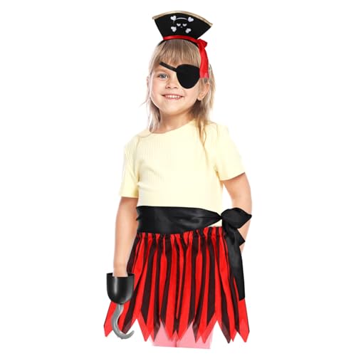 minkissy Piratenkostüm für Mädchen mit Rock Augenklappe und Haarband Robustes Material Geeignet für Jahre Halloween Verkleidungskostüm für Fantasievolle Rollenspiele von minkissy